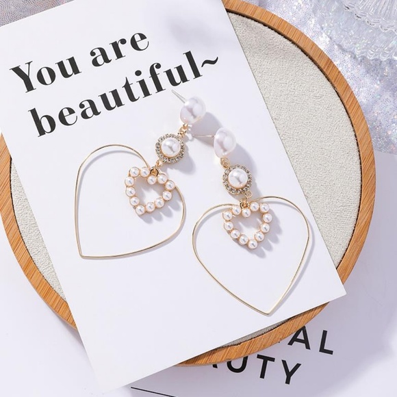 ❤️️NEW UNIQUE Pearl Heart Handmade Earrings H5 - Picture 6 of 6